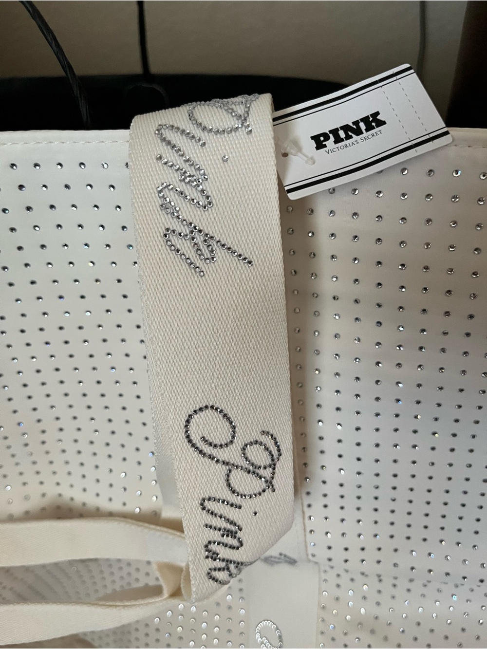 New PINK Rhinestone Tote with Script Strap Tag - Picture 3 of 4